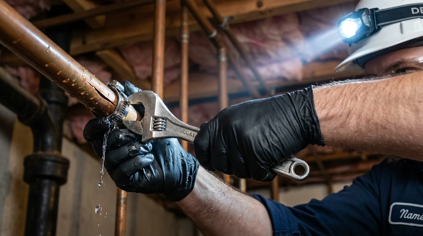Emergency pipe clamp repair being performed by a Johns Plumbing LLC plumber in Lexington