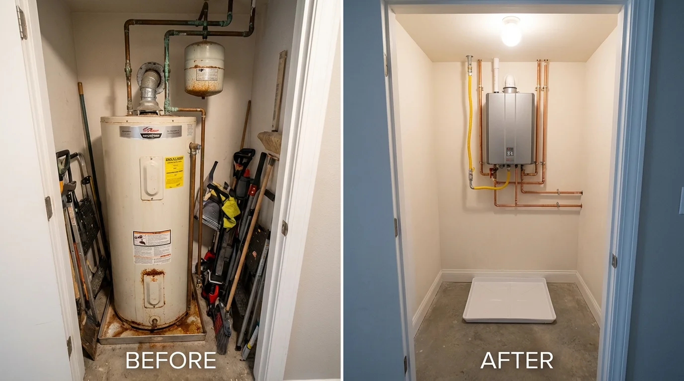 Tank water heater versus wall-mounted tankless unit comparison for Lexington, MO homeowners