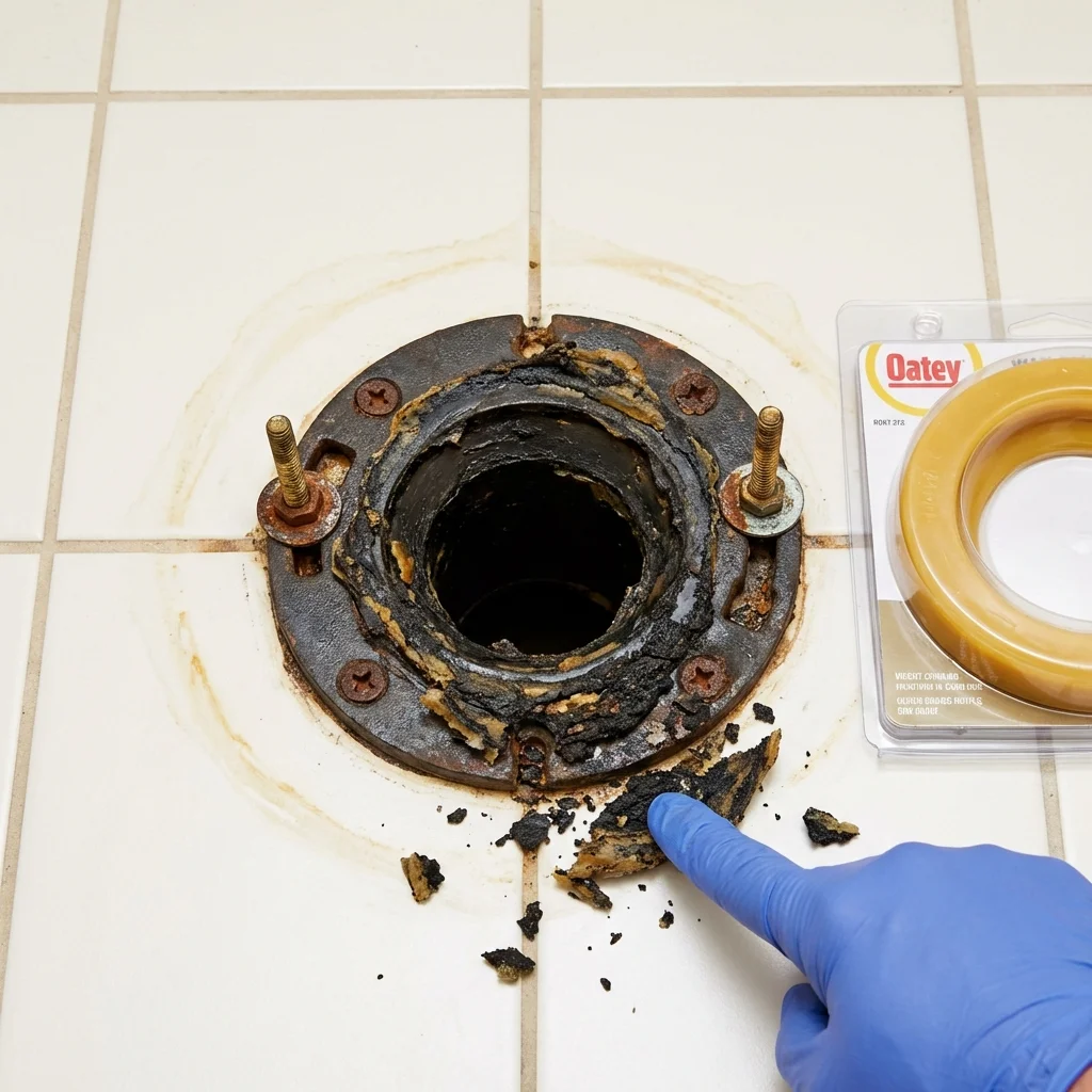 Failed wax ring showing water seepage at the base of a toilet in a Lexington, MO home